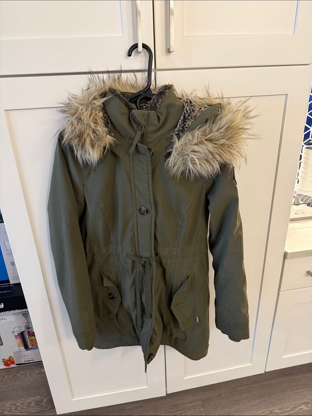Hollister Olive Green Parka with Faux Fur Hood